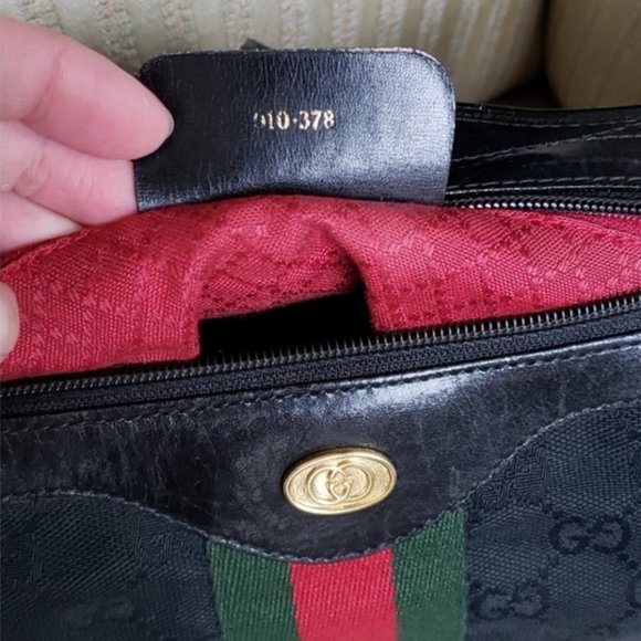 GUCCI GG WEB BLACK CANVAS STRIPE OPHIDIA SHOULDER BAG - Picture 2 of 6